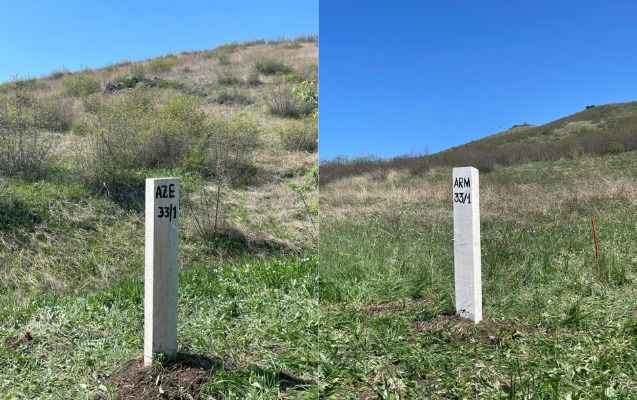 Azərbaycan və Ermənistan arasında   ilk sərhəd dirəyi quraşdırıldı - FOTO