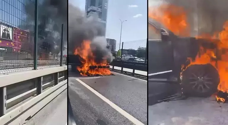 İstanbulda azərbaycanlının avtomobili yandı, yollar bağlandı...  - VİDEO