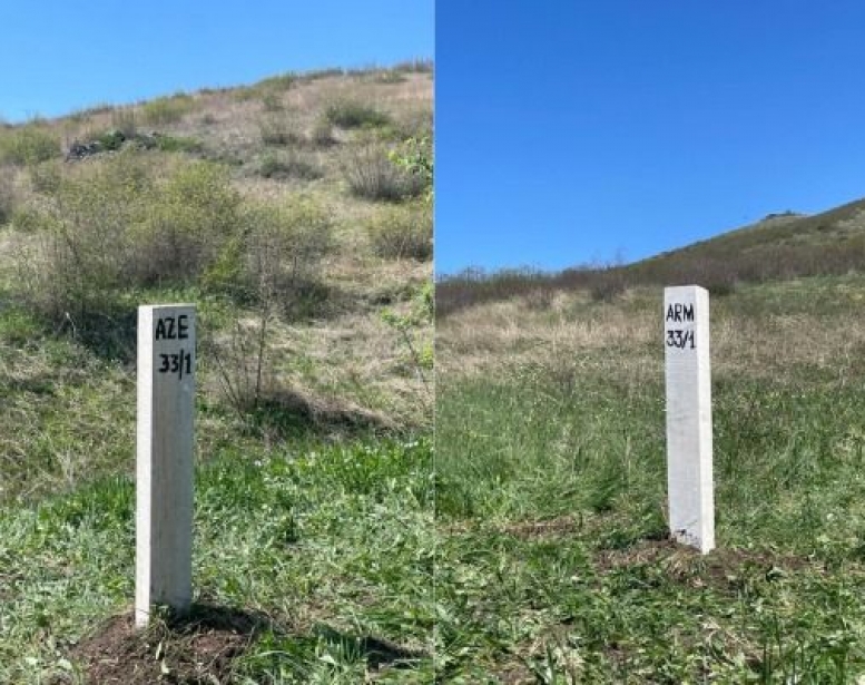 Azərbaycan və Ermənistan arasında   ilk sərhəd dirəyi quraşdırıldı - FOTO