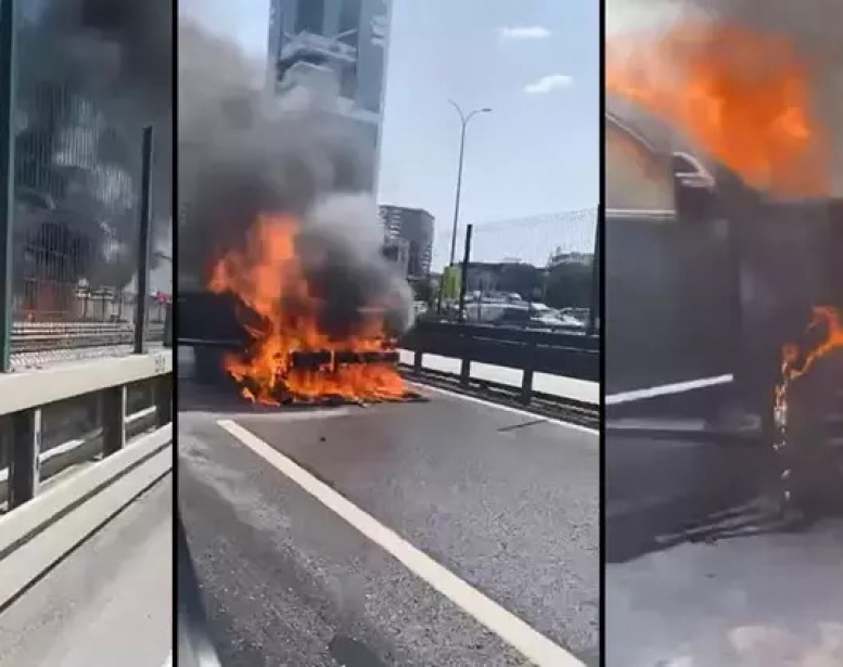 İstanbulda azərbaycanlının avtomobili yandı, yollar bağlandı...  - VİDEO